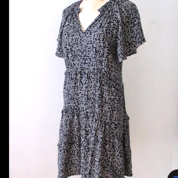 ANTHROPOLOGIE Navy Pin Dot Tiered Dress small - Picture 3 of 12